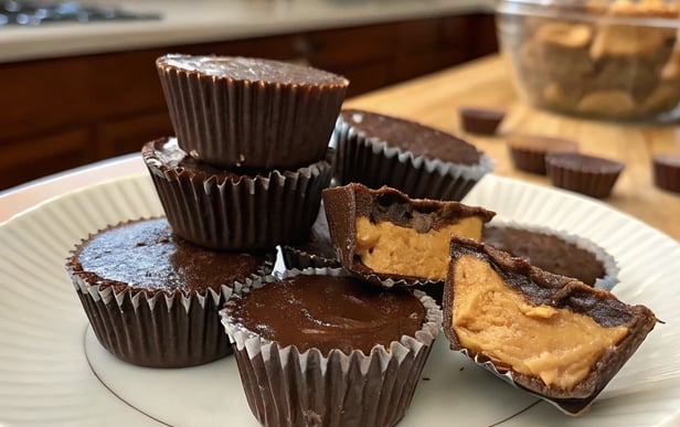 a plate of chocolate peanut butter cups
