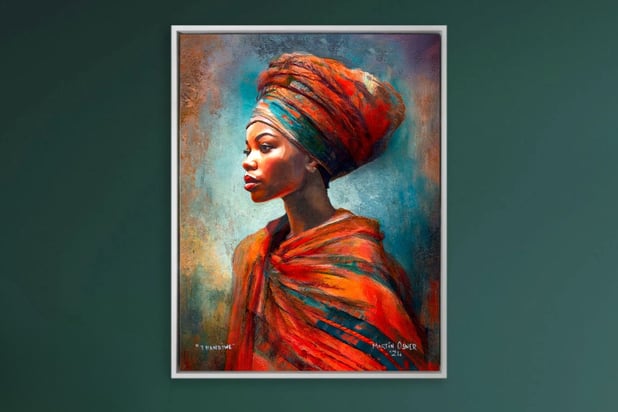 “Thandiwe” – Original painting by Martin Osner. African portrait in textured acrylic. Osner Gallery, Cape Town.