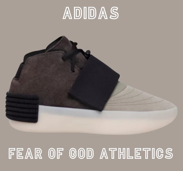 a pair of sneakers brown  and off white adidas - fear of god athletics