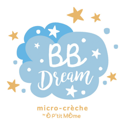 Logo BB Dream blanc sur 2 nuages superposés bleu, étoiles jaunes- Micro crèche la Trinité Martinique