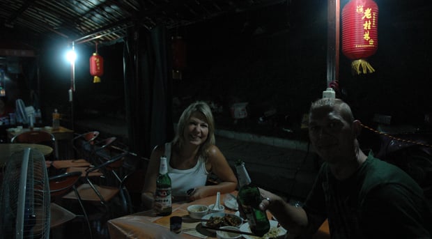 Tracey Billington in a floating resturant in Guilin, China