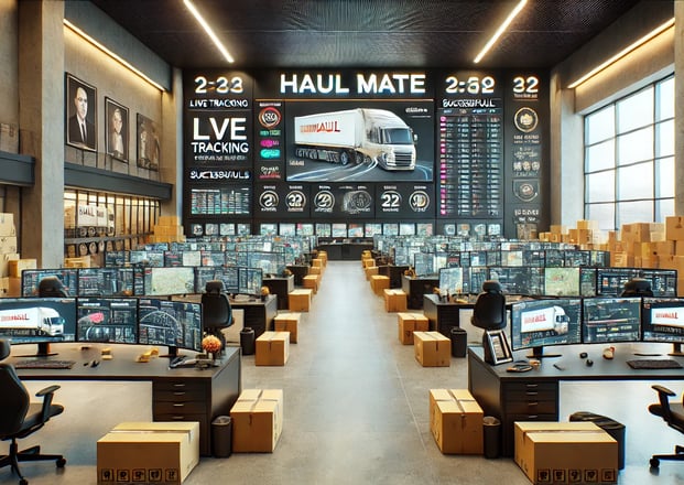 A semi-truck hauling freight on a rural road, representing Haul Mate's dispatching expertise