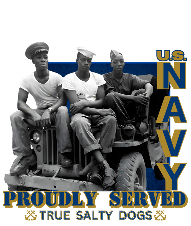 3 African American Sailors sitting on jeep after a hard day of fighting in the south Pacific.