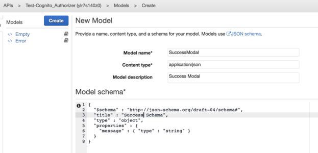 creating model for API Gateway