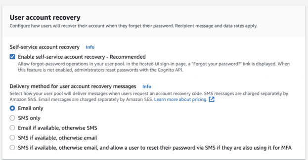 configure user recovery for user pool