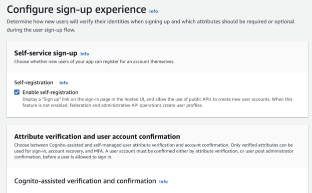 configure user sign up for cognito user pool