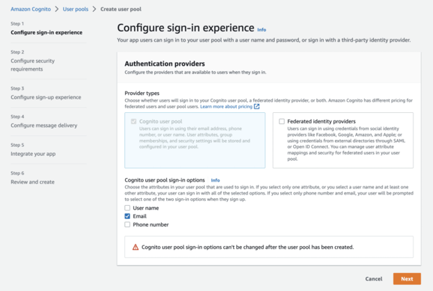 create user pool in cognito service