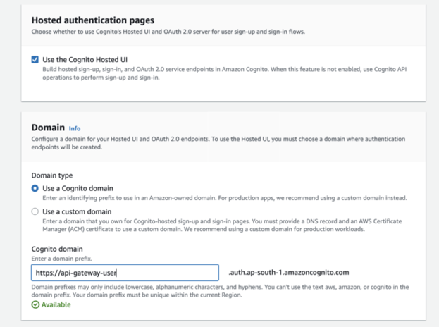 configure Cognito hosted domain