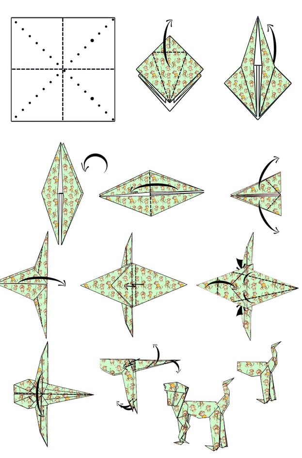 Istruzioni per creare il corpo di una scimmia in origami con la carta