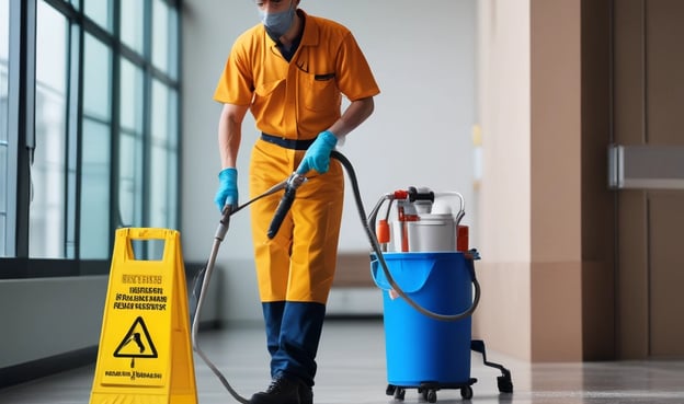 a woman in a white shirt is cleaning a carpet