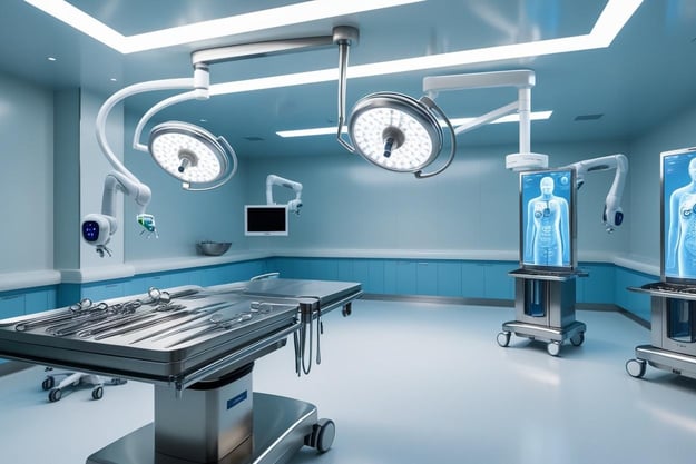 a hospital room with a large medical equipment