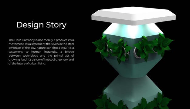 Glowing Herb Harmony tower with plants and UV light for indoor urban farming.