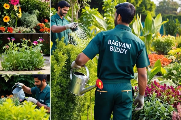 General Maintenance Gardeners watering plants for healthy growth.