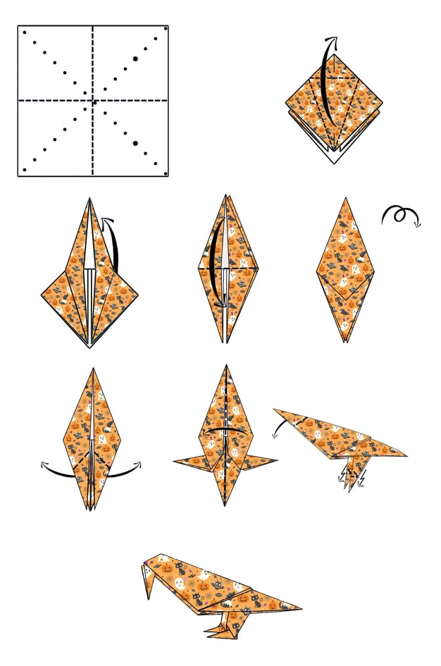 Istruzioni per creare un Corvo di origami con la carta