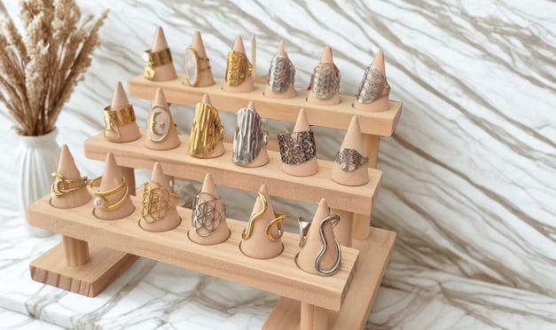 a display of various types of jewelry