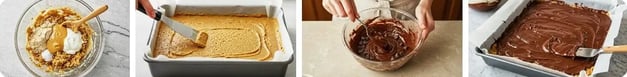 Step-by-step making of no-bake peanut butter chocolate bars.