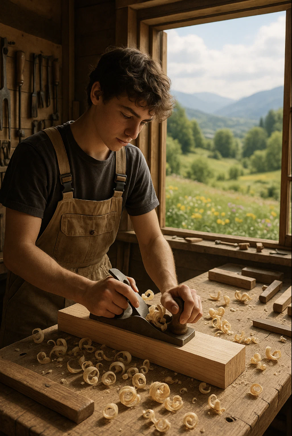 un jeune garçon travaille le bois pour la journée mondiale des compétences des jeunes