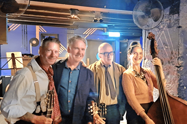 Image of Celtic Django Project members- Hot Club Gypsy Jazz and Scottish Irish folk music Edinburgh