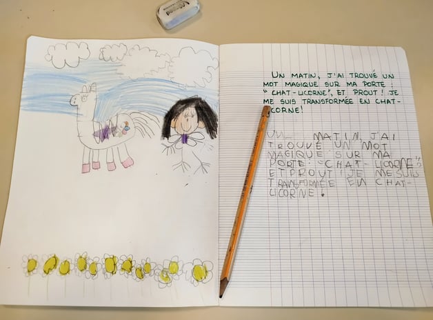 Histoire inventée par une enfant lors d'une animation d'ateliers d'écriture avec Mily's Writing