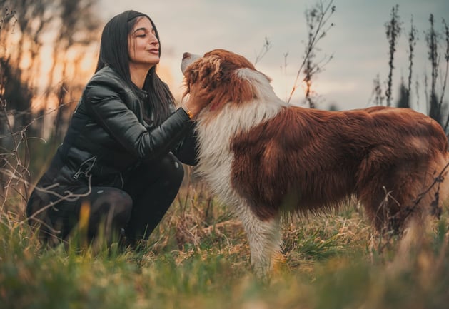 ragazza con cane al tramonto