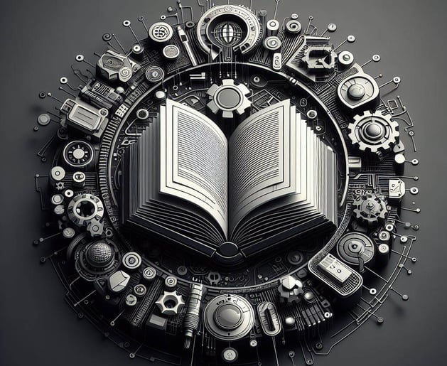 a book with a bookmark and gears on it