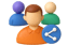 Team members with network share icon