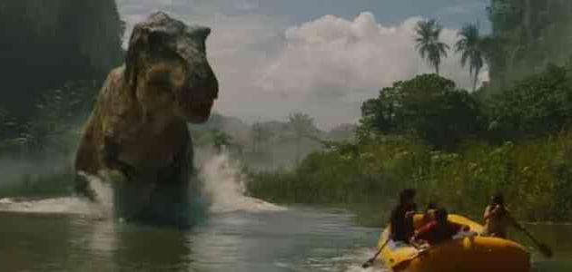 T-Rex attacks a life raft.
