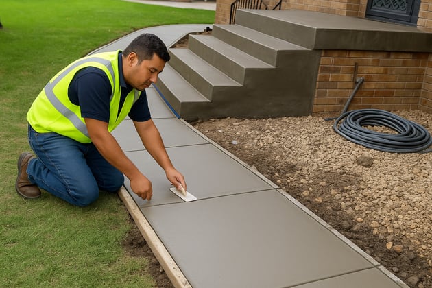 man on his kneed finishing concrete sidewalk