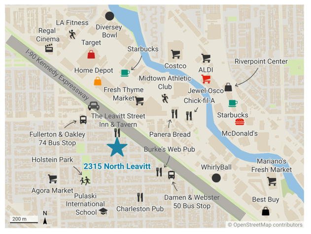Nearby points of interest including restaurants, shopping and transit near 2315 North Leavitt.