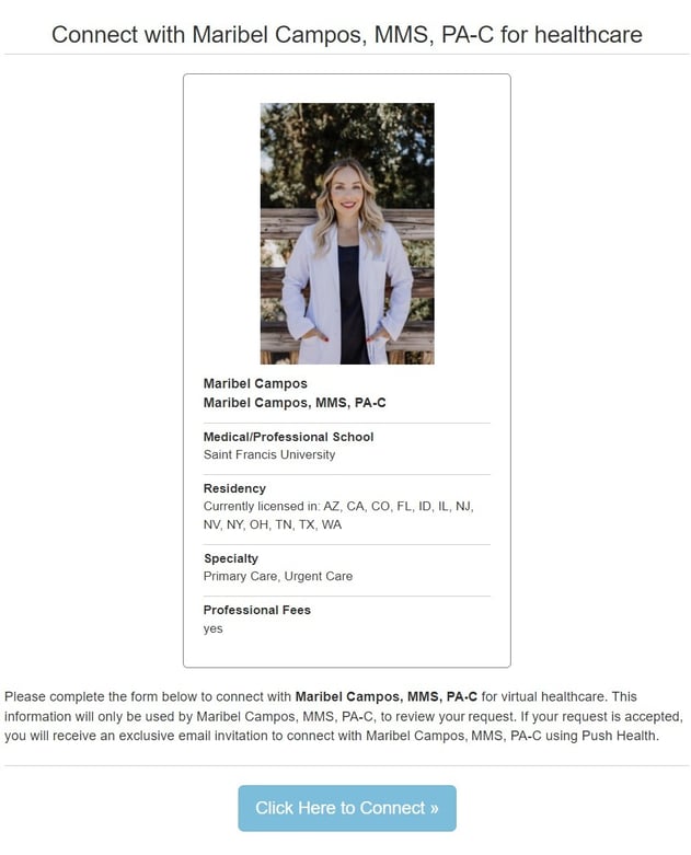 A picture of Maribel Campos' push healthcare page