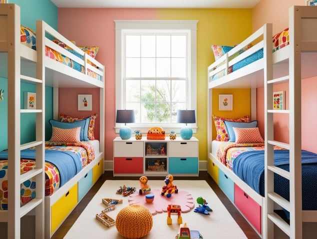 a kids bedroom with bunk beds for boy and girl