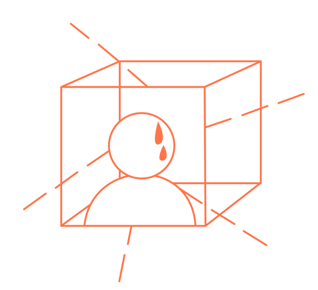 Visual depiction of a creator trapped or stuck in a box, frustrated, and anxious in beginner phase.