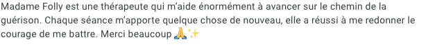 Temoignage therapie Céline FOLLY
