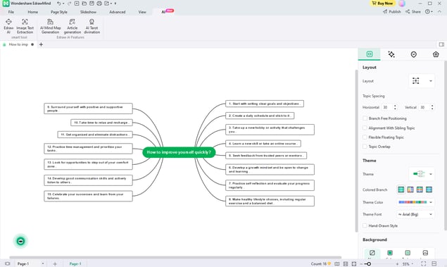 Screenshot showing how to use Wondershare Edrawmind for topic brainstorming