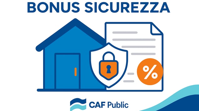 casa protetta con uno scudo e un lucchetto, accanto a un documento fiscale con un simbolo arancione.