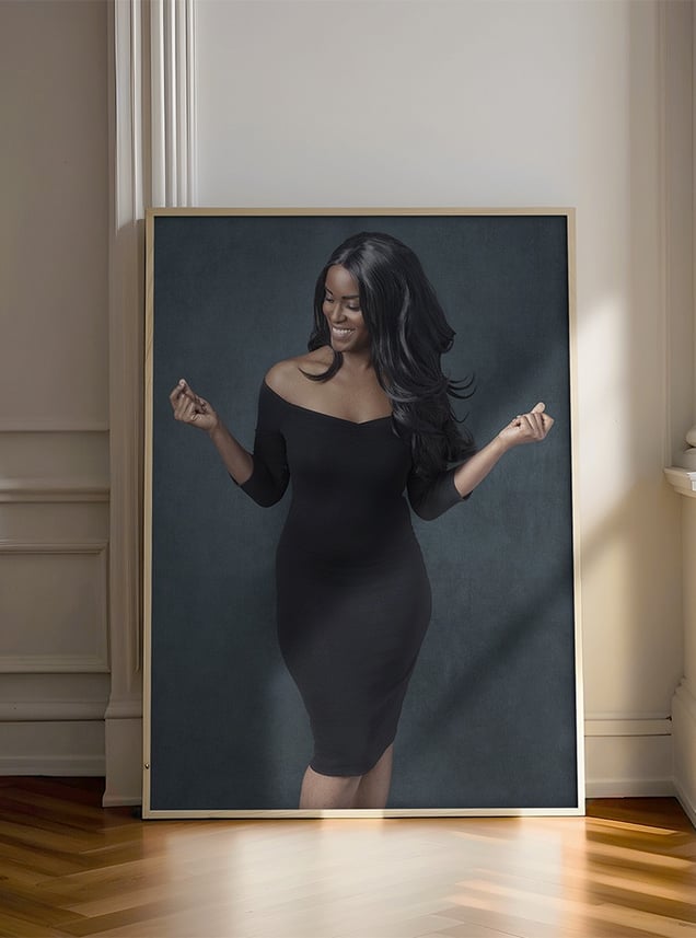 Framed Canvas of a beautiful black woman wearing a black dress