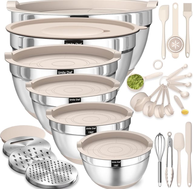 Mixing Bowl Set with Airtight Lids and Grater Attachments