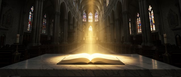 a book opened to reveal a book with a light shining through the pages