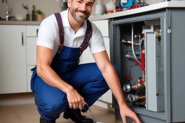 a man in overalls and overalls is smiling and holding a wrench