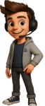 a cartoon character with headphones and a microphone
