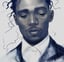 a black man with freckles in a white shirt