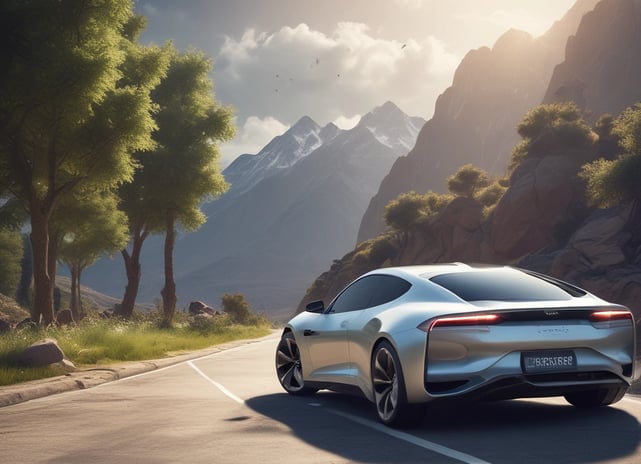 a silver car driving down a mountain road