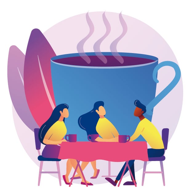 maman et papa prenant un café lors d'un café parent sur le thème du sommeil animé par sophie IPDE