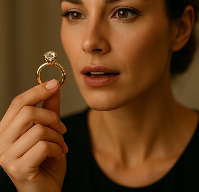 mujer mirando anillo