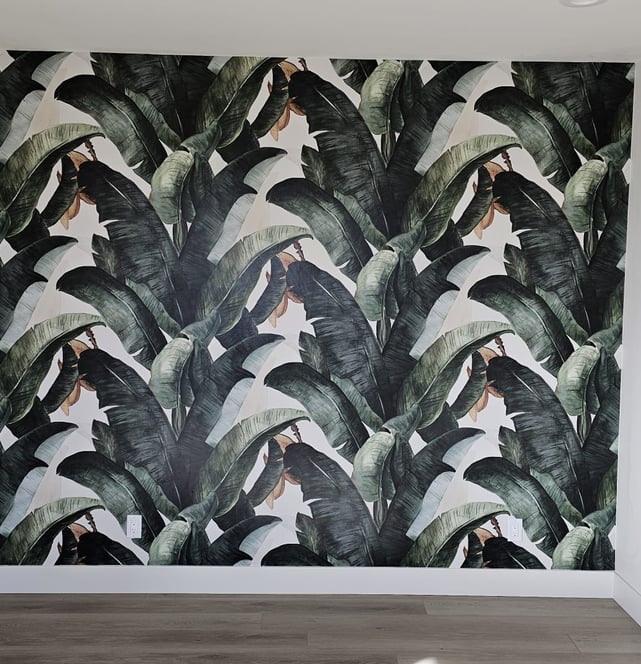 Wallpaper installation on accent wall in Scottsdale home