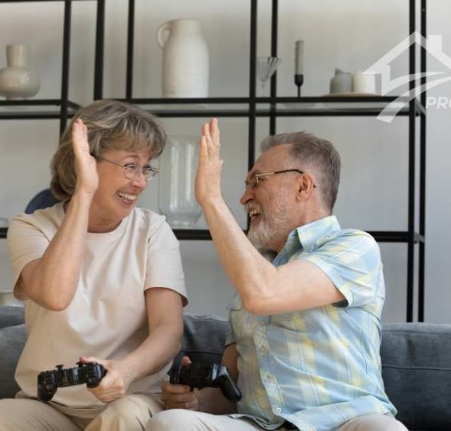 a man and woman sitting on a couch