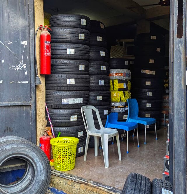 stack of michelin tyres visible at the tyrepublic pysical store