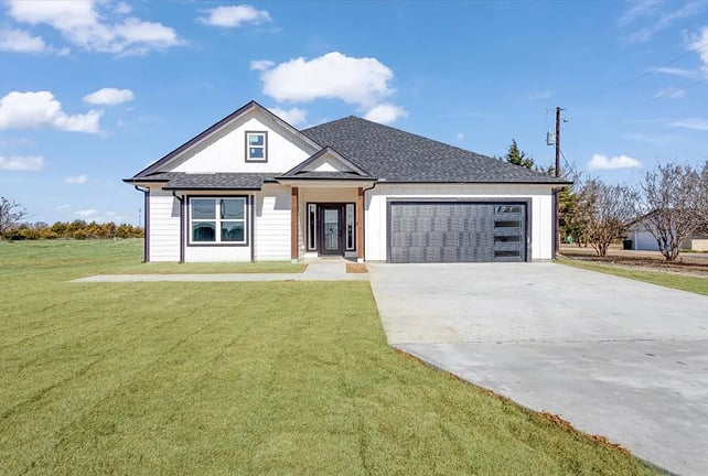 a house with a garage door