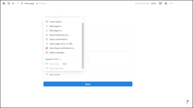 Notion Button Action Options
