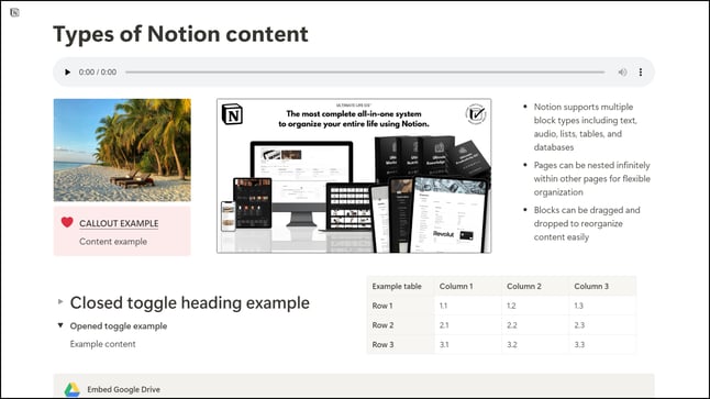 Notion Types of Content